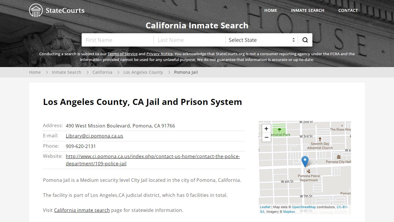 Pomona Jail Inmate Records Search, California - StateCourts