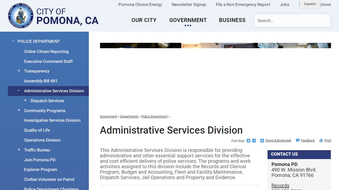 Administrative Services Division - Pomona, CA