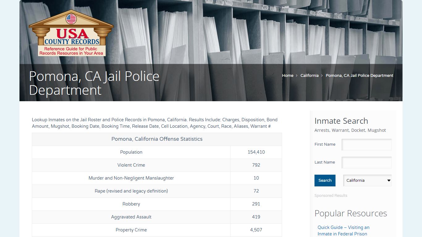 Pomona, CA Jail Police Department | Name Search